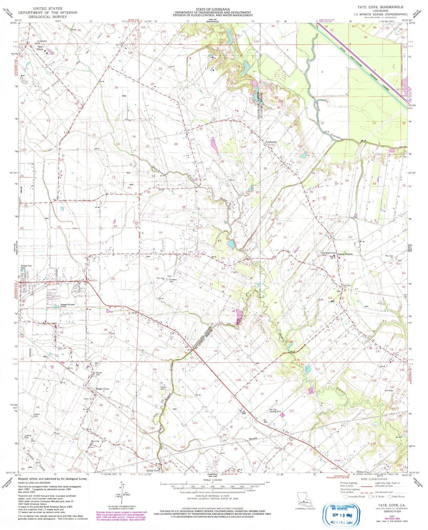 Classic USGS Tate Cove Louisiana 7.5'x7.5' Topo Map Image