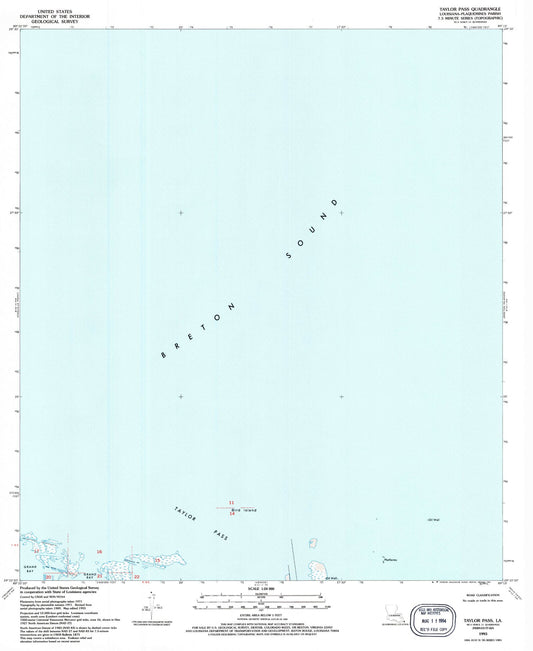 Classic USGS Taylor Pass Louisiana 7.5'x7.5' Topo Map Image