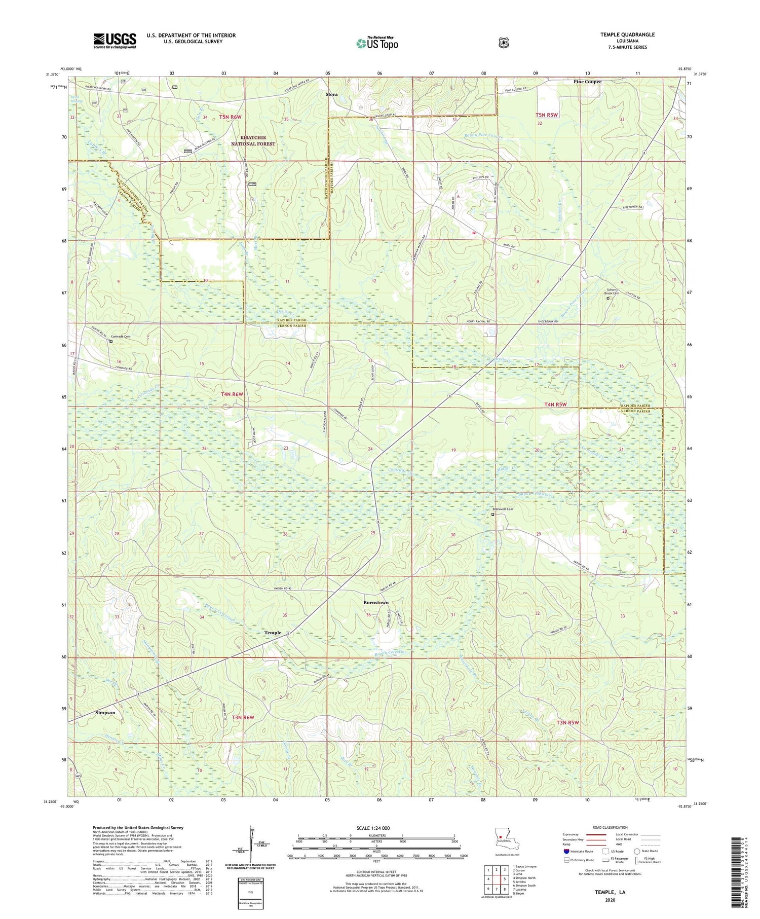 Temple Louisiana US Topo Map Image