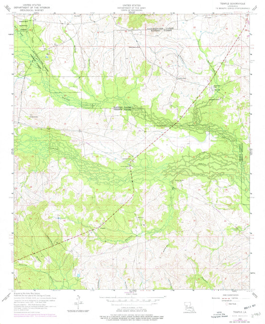 Classic USGS Temple Louisiana 7.5'x7.5' Topo Map Image