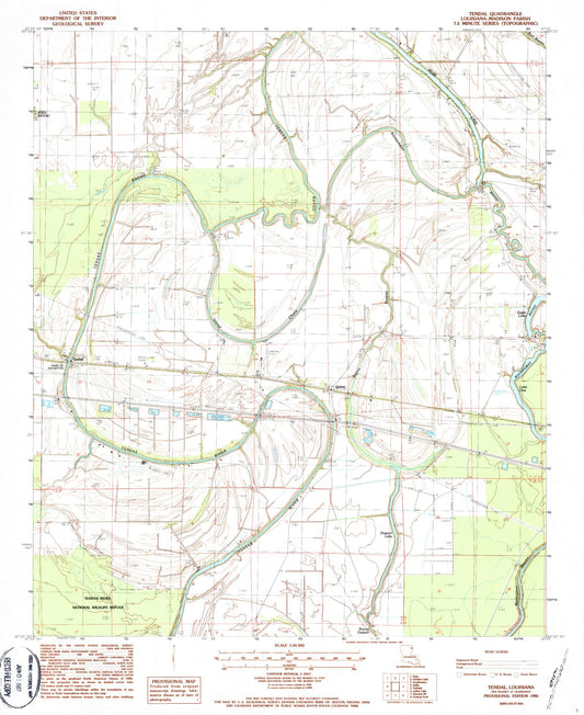 Classic USGS Tendal Louisiana 7.5'x7.5' Topo Map Image
