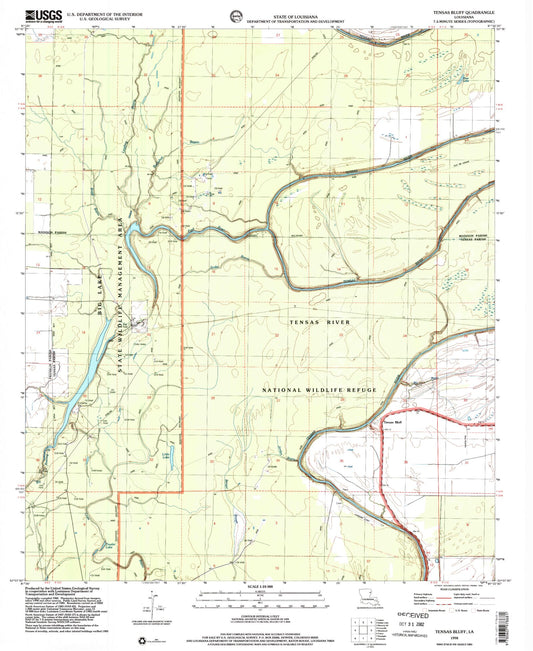 Classic USGS Tensas Bluff Louisiana 7.5'x7.5' Topo Map Image