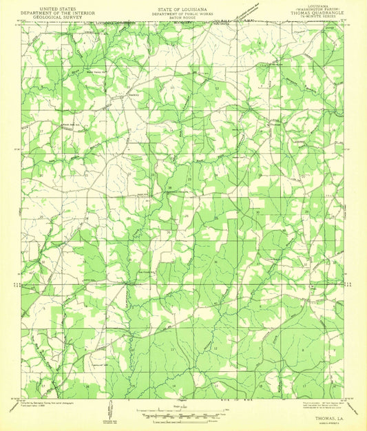 Classic USGS Pine Louisiana 7.5'x7.5' Topo Map Image