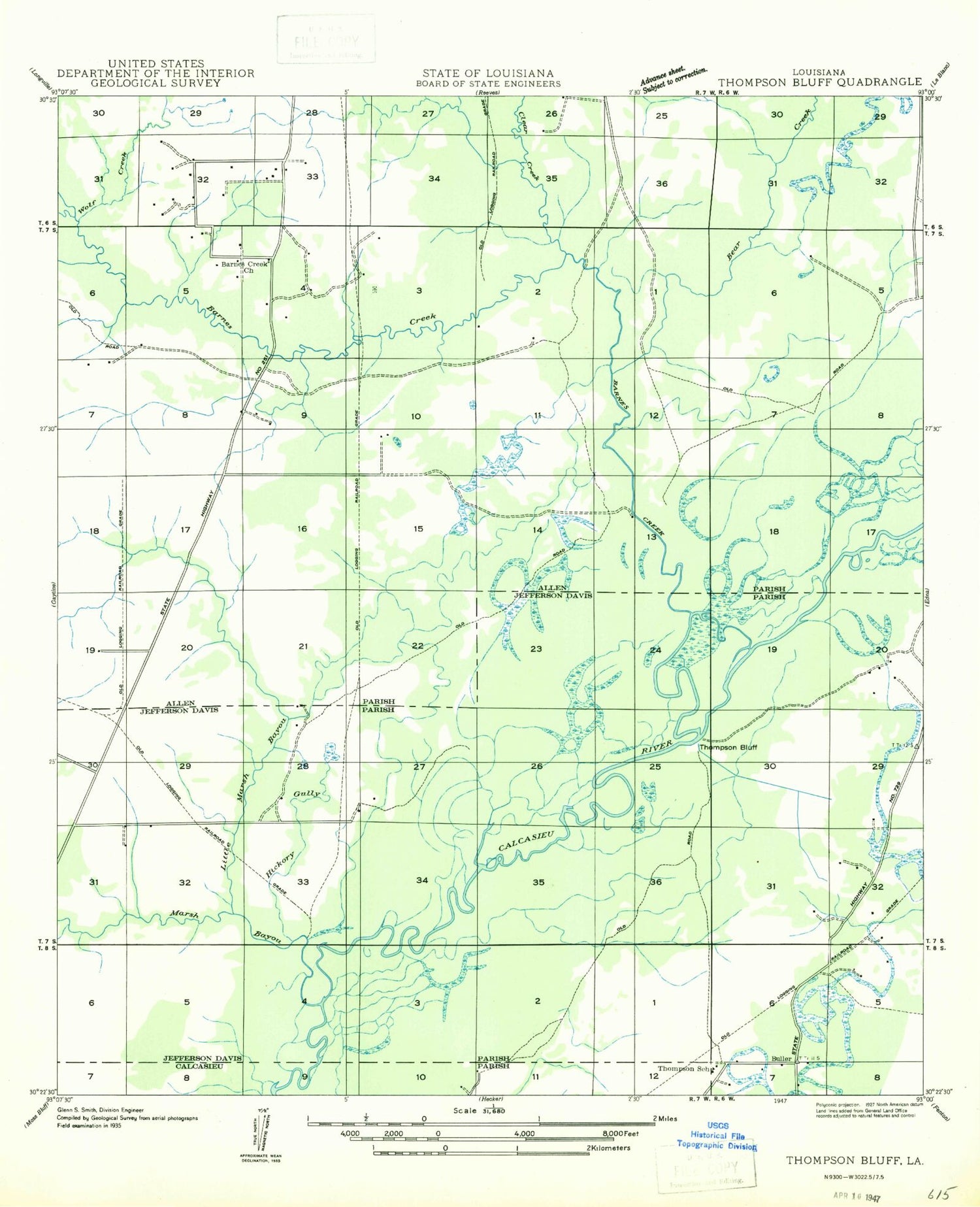 Classic USGS Topsy Louisiana 7.5'x7.5' Topo Map Image