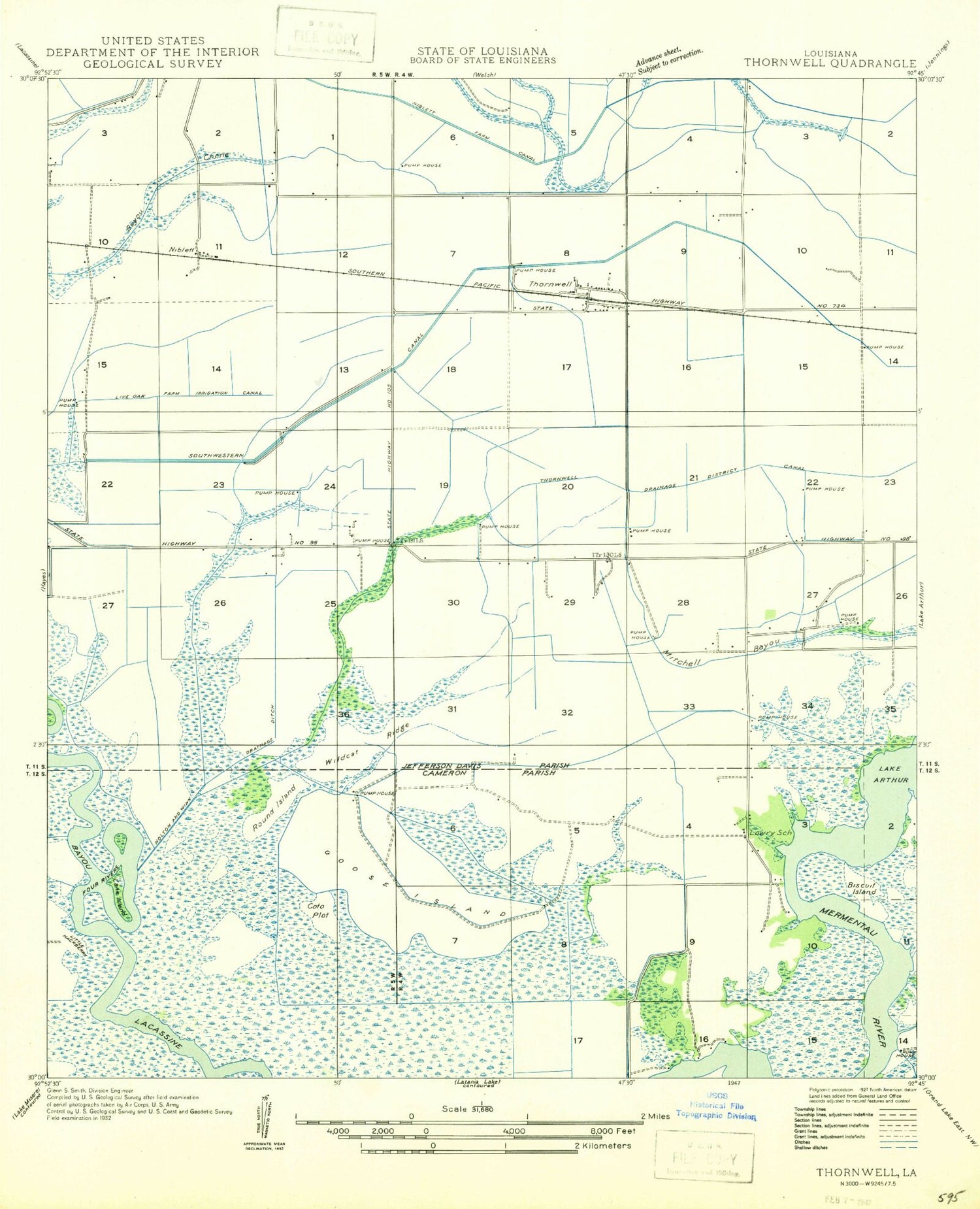 Classic USGS Thornwell Louisiana 7.5'x7.5' Topo Map Image