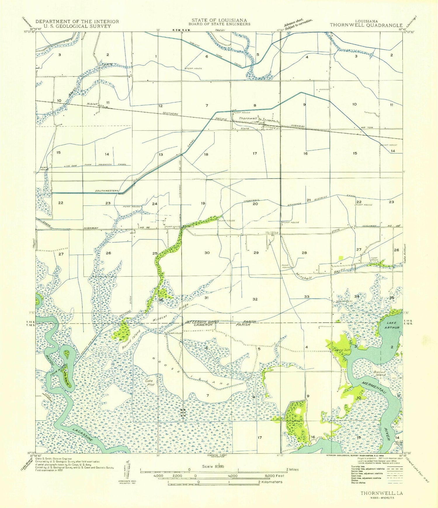 Classic USGS Thornwell Louisiana 7.5'x7.5' Topo Map Image
