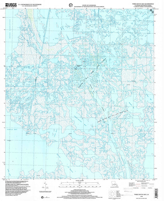 Classic USGS Three Bayou Bay Louisiana 7.5'x7.5' Topo Map Image