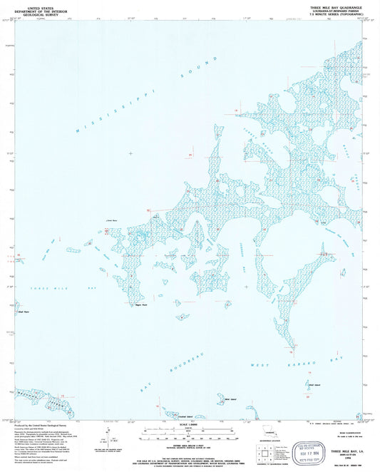 Classic USGS Three Mile Bay Louisiana 7.5'x7.5' Topo Map Image