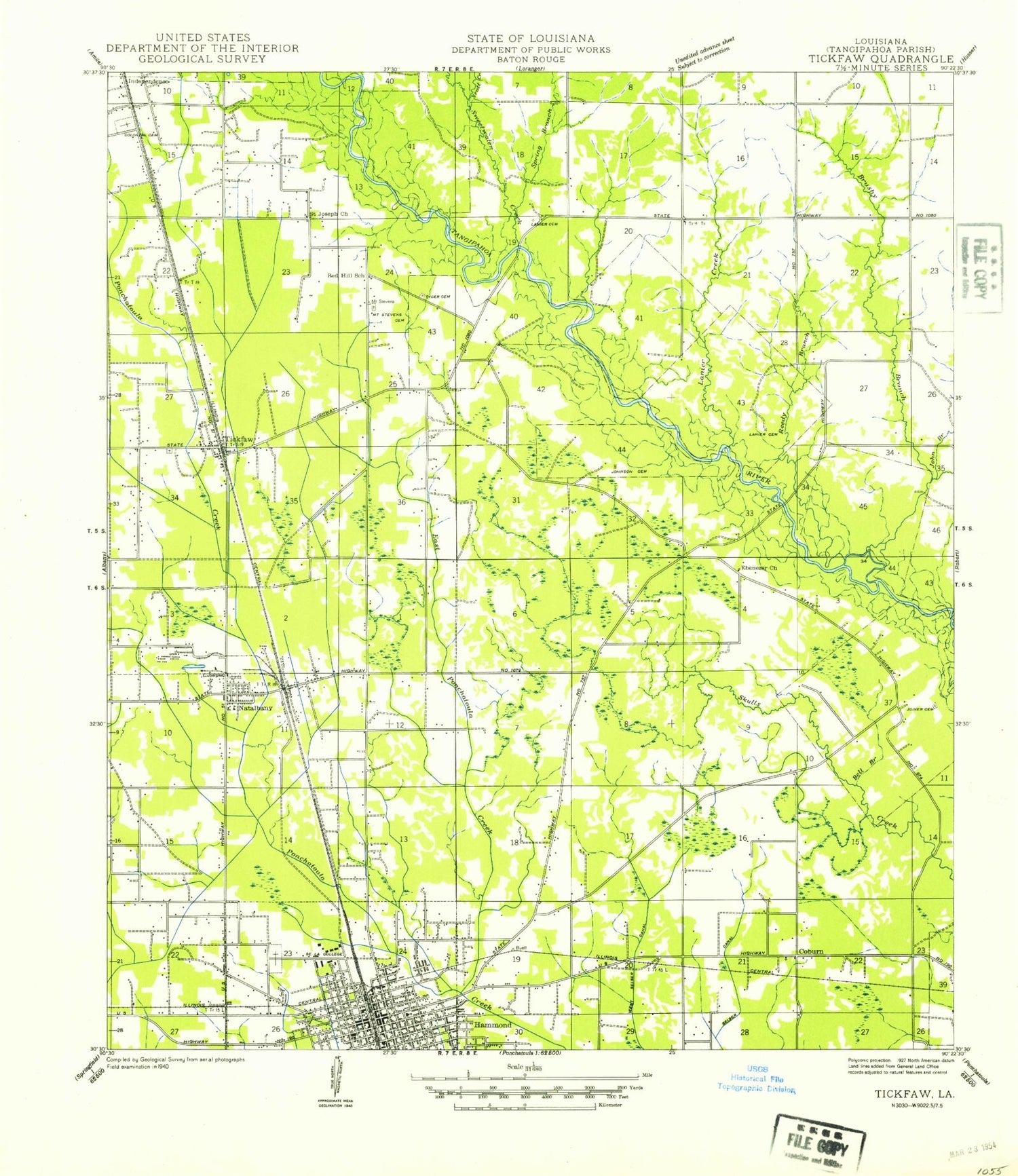 Classic USGS Hammond Louisiana 7.5'x7.5' Topo Map Image