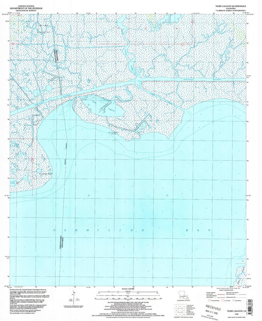 Classic USGS Tigre Lagoon Louisiana 7.5'x7.5' Topo Map Image