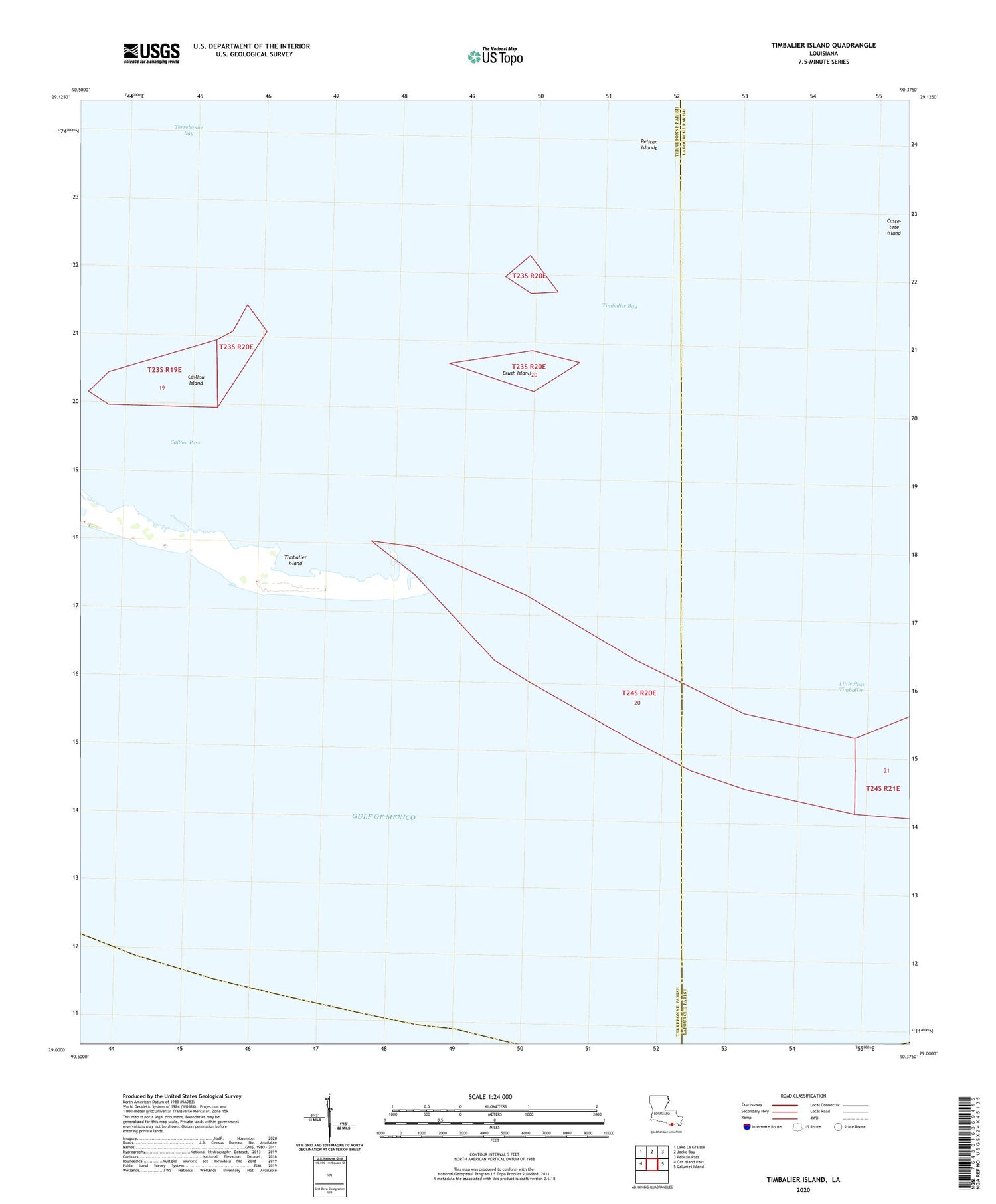 Timbalier Island Louisiana US Topo Map Image