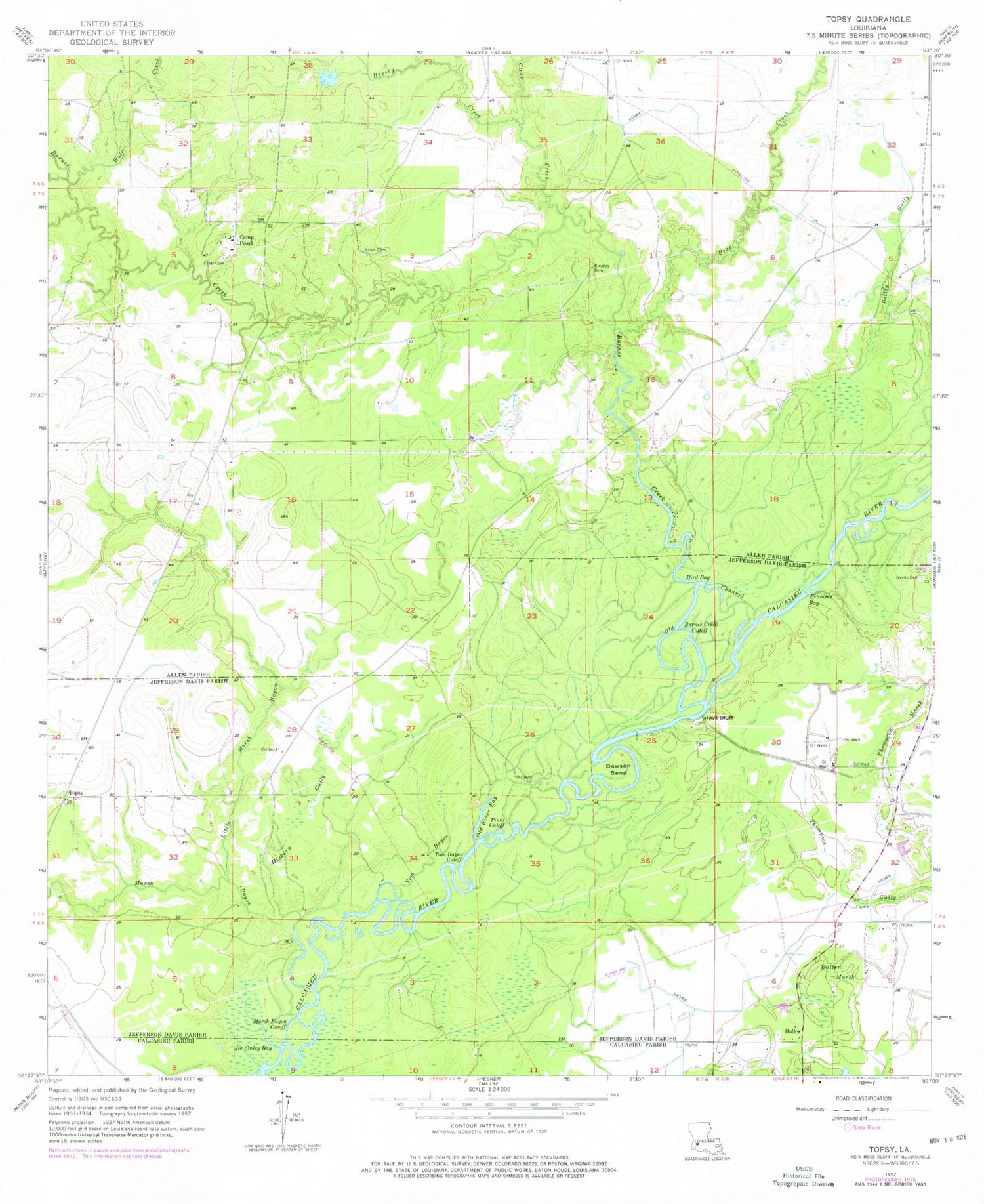 Classic USGS Topsy Louisiana 7.5'x7.5' Topo Map Image