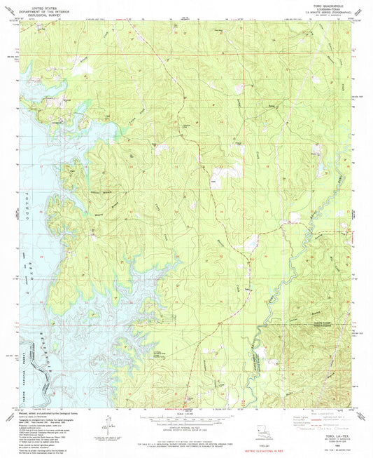 Classic USGS Toro Louisiana 7.5'x7.5' Topo Map Image