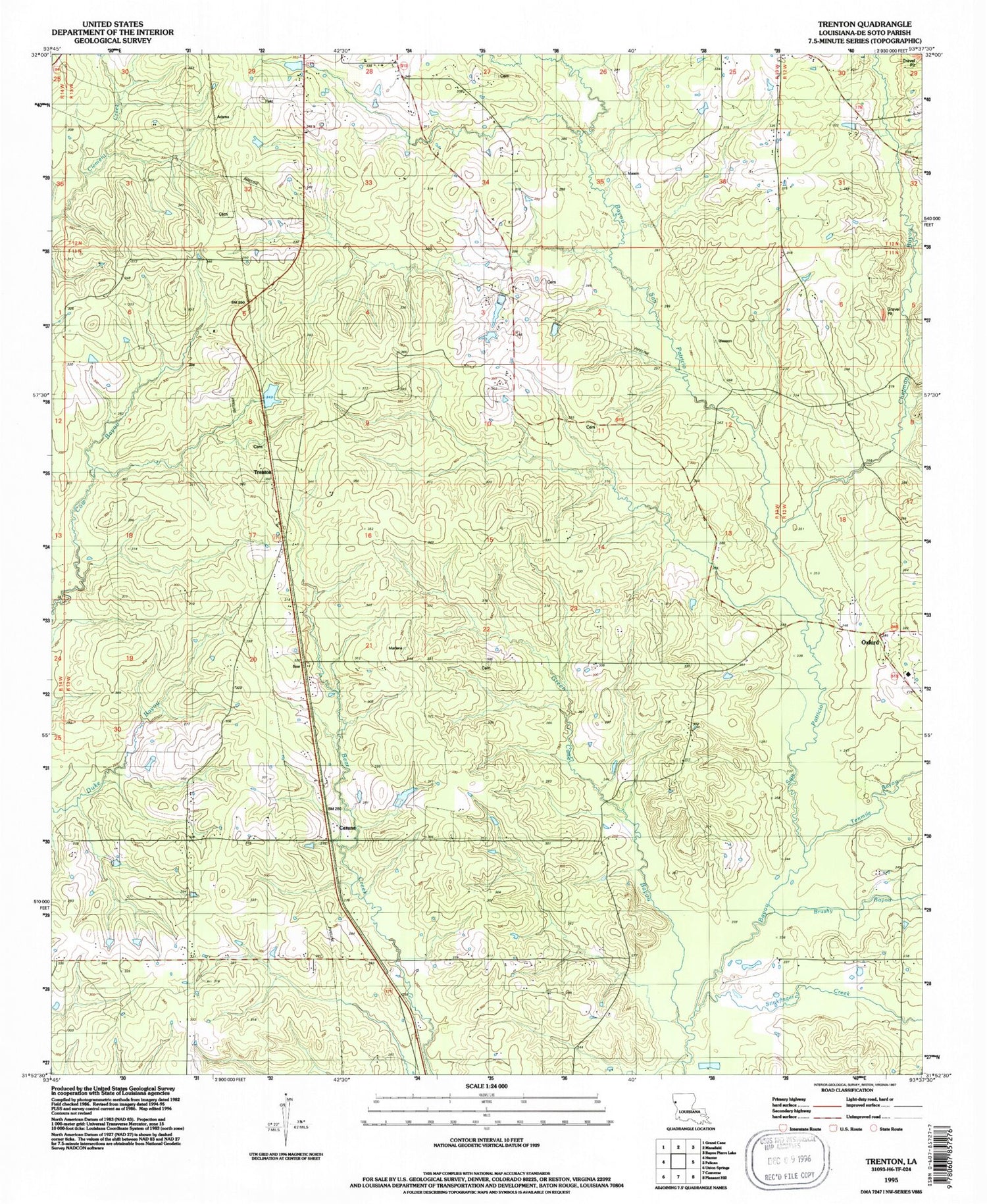 Classic USGS Trenton Louisiana 7.5'x7.5' Topo Map Image
