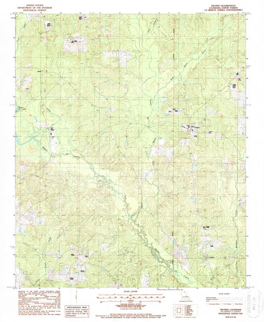 Classic USGS Truxno Louisiana 7.5'x7.5' Topo Map Image