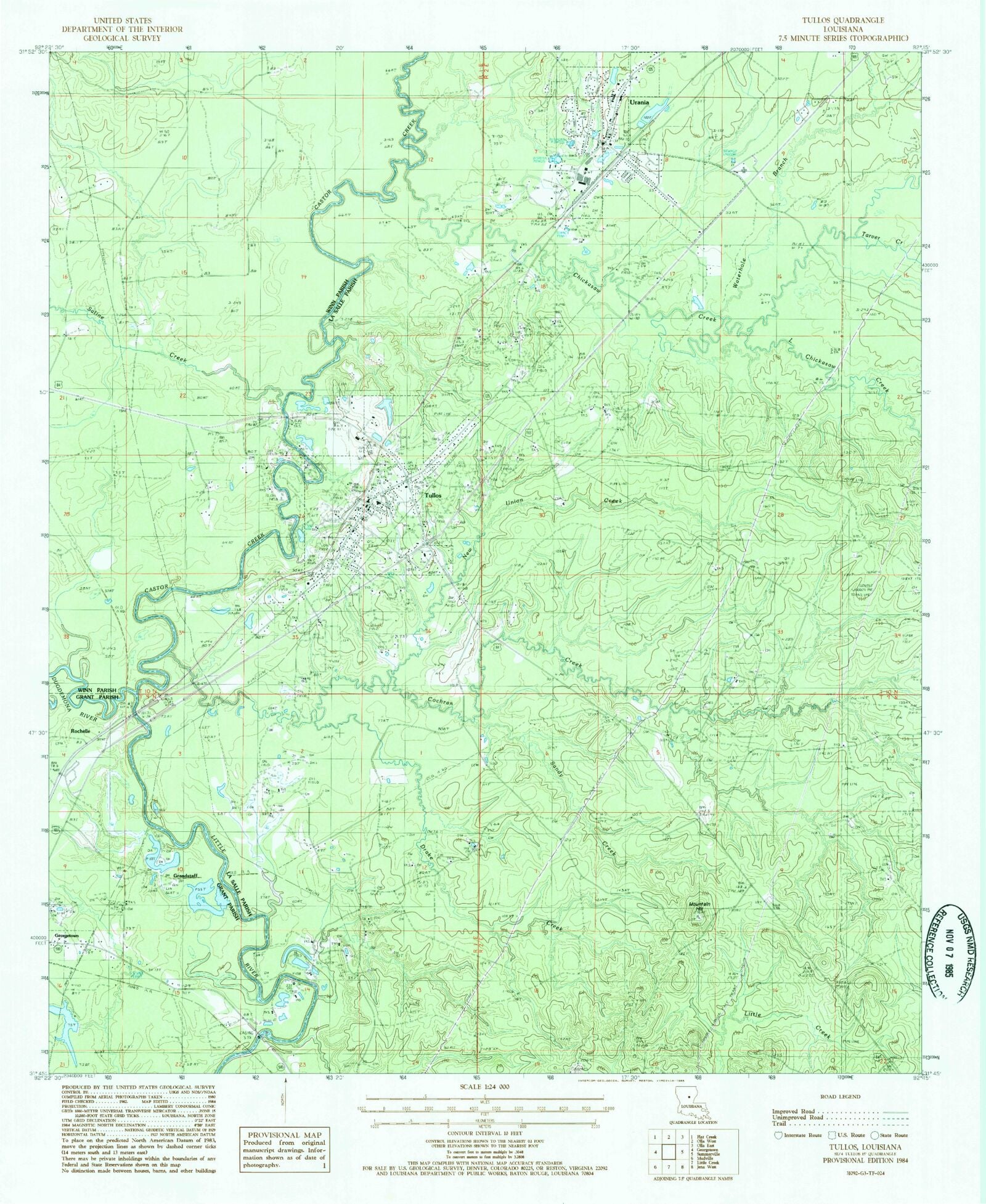 Classic USGS Tullos Louisiana 7.5'x7.5' Topo Map MyTopo Map Store