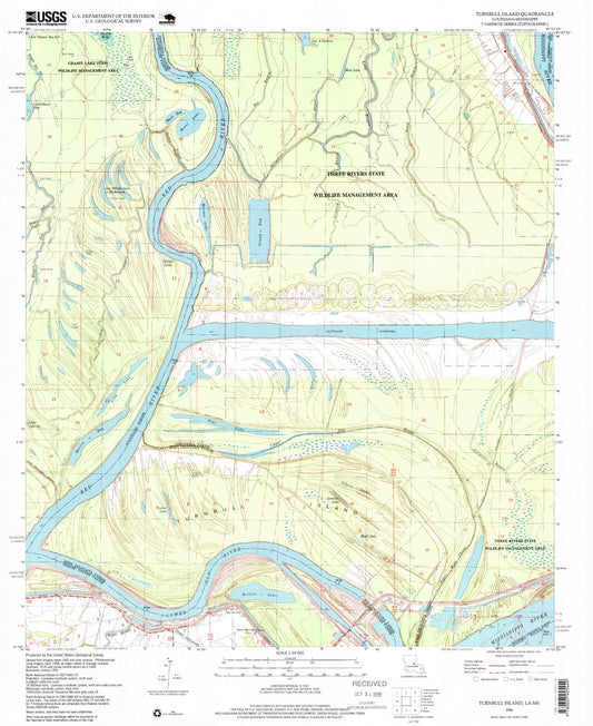 Classic USGS Turnbull Island Louisiana 7.5'x7.5' Topo Map Image