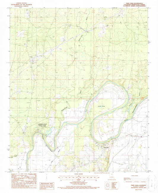 Classic USGS Twin Oaks Louisiana 7.5'x7.5' Topo Map Image
