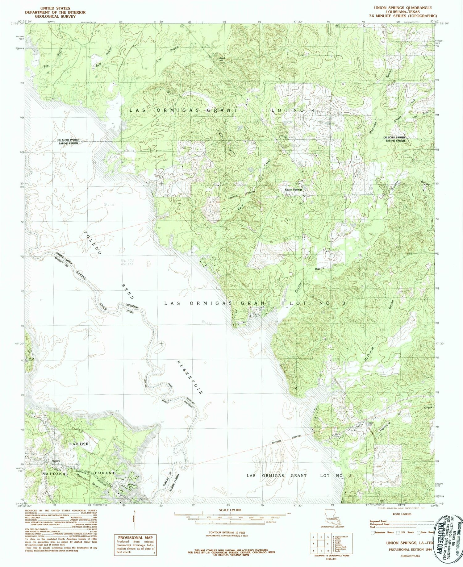 Classic USGS Union Springs Louisiana 7.5'x7.5' Topo Map Image