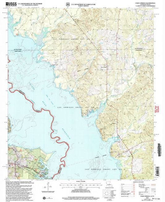 Classic USGS Union Springs Louisiana 7.5'x7.5' Topo Map Image