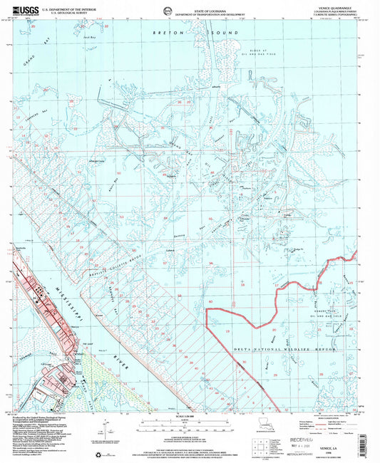 Classic USGS Venice Louisiana 7.5'x7.5' Topo Map Image