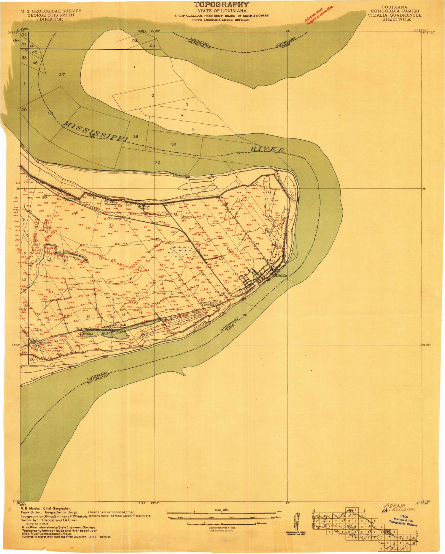 Classic USGS Natchez Mississippi 7.5'x7.5' Topo Map Image