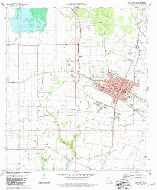 Classic USGS Ville Platte Louisiana 7.5'x7.5' Topo Map Image