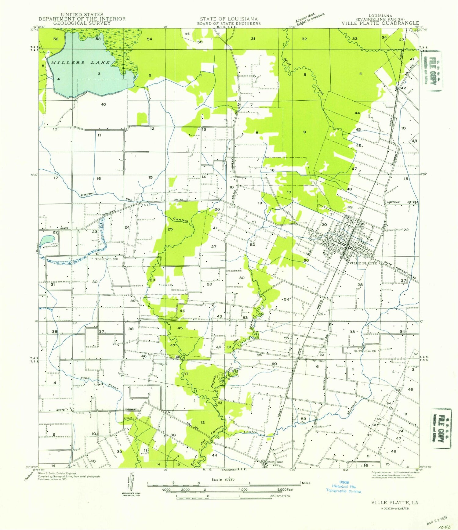 Classic USGS Ville Platte Louisiana 7.5'x7.5' Topo Map Image