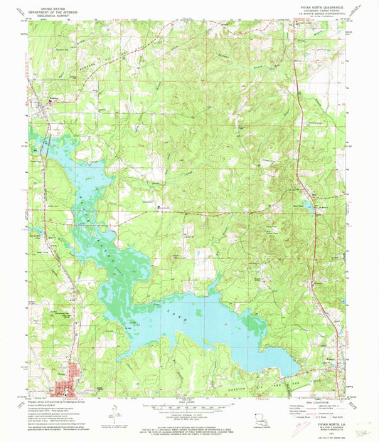 Classic USGS Vivian North Louisiana 7.5'x7.5' Topo Map Image