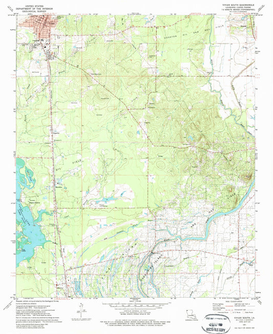 Classic USGS Vivian South Louisiana 7.5'x7.5' Topo Map Image