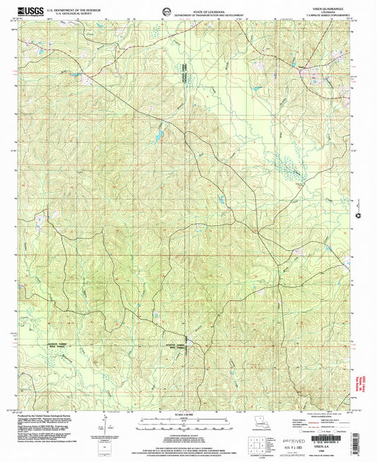 Classic USGS Vixen Louisiana 7.5'x7.5' Topo Map Image