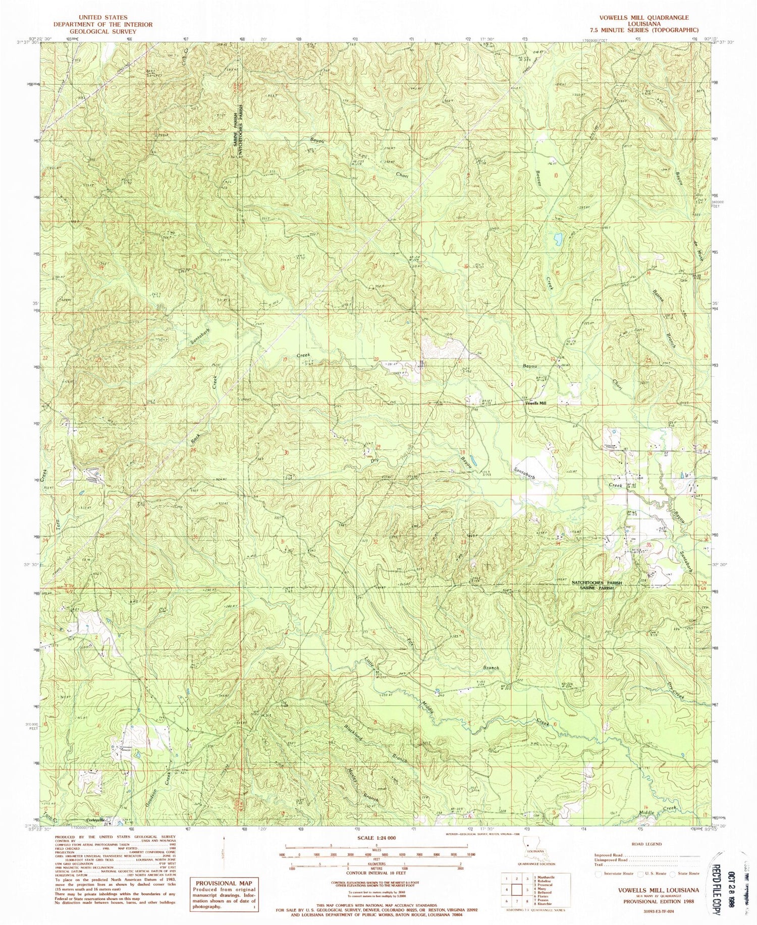 Classic USGS Vowells Mill Louisiana 7.5'x7.5' Topo Map Image