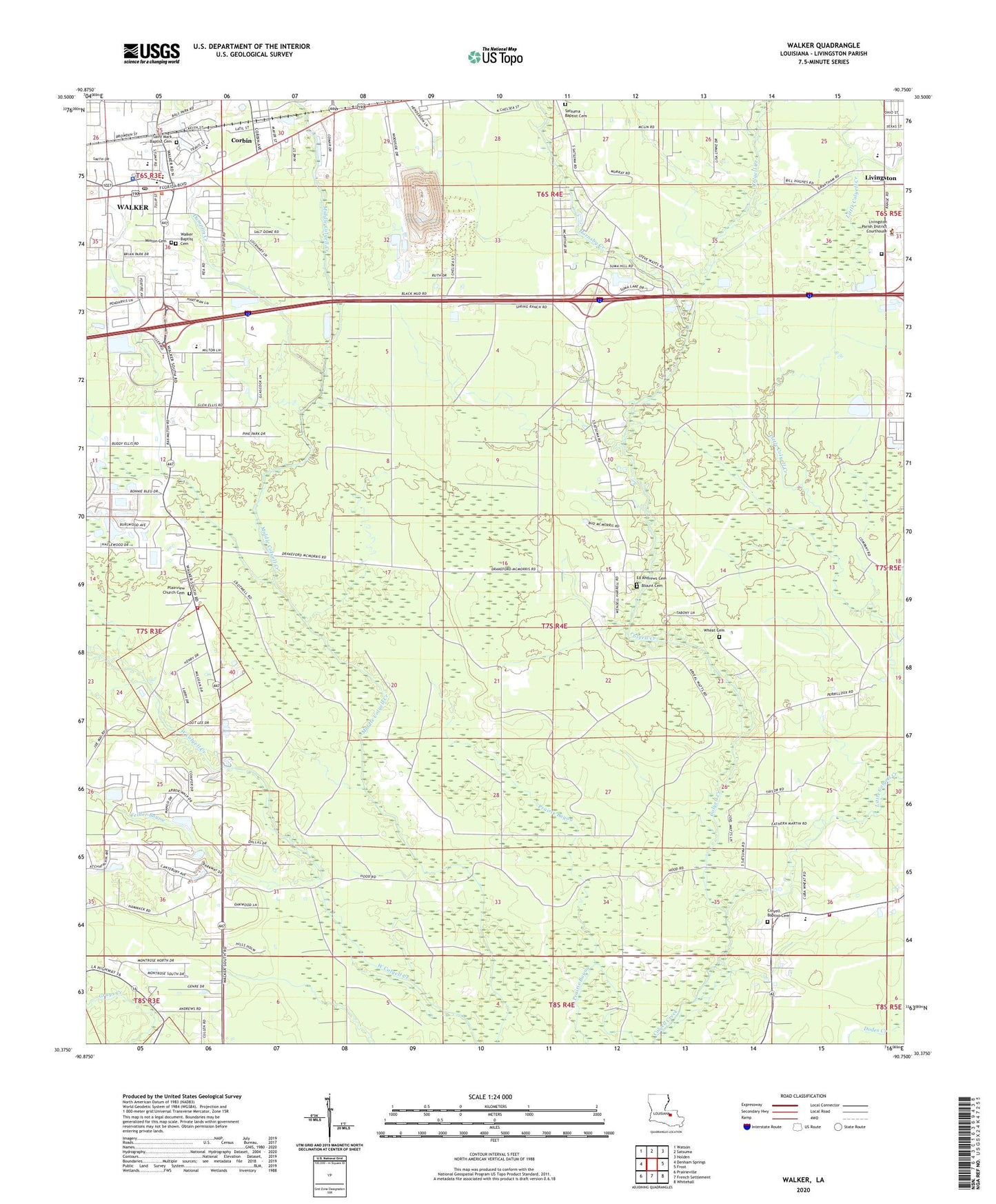 Walker Louisiana US Topo Map Image
