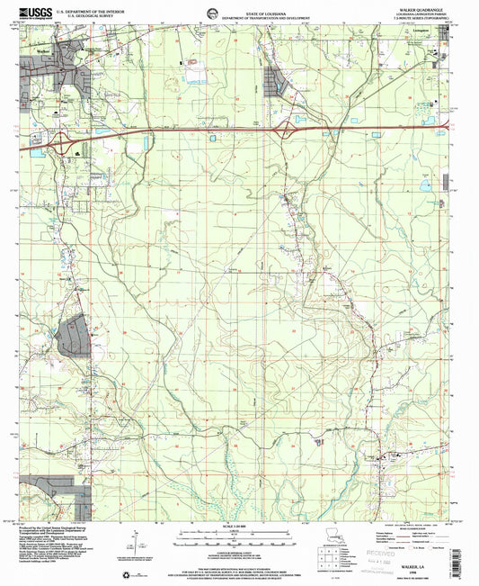 Classic USGS Walker Louisiana 7.5'x7.5' Topo Map Image