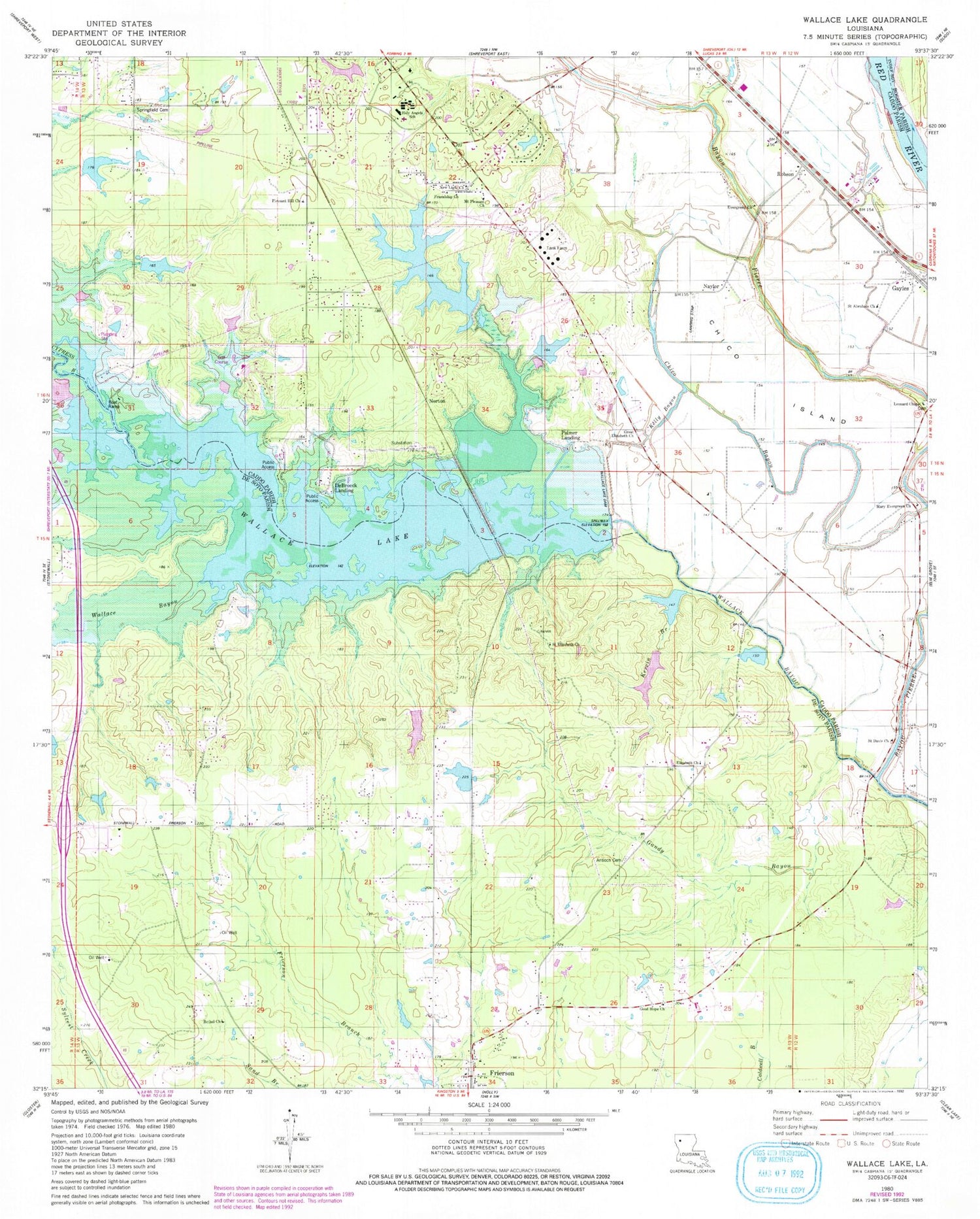 Classic USGS Wallace Lake Louisiana 7.5'x7.5' Topo Map Image
