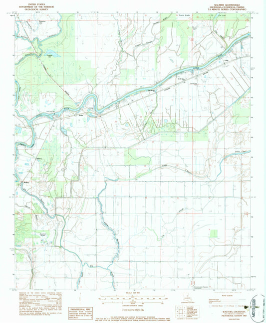 Classic USGS Walters Louisiana 7.5'x7.5' Topo Map Image
