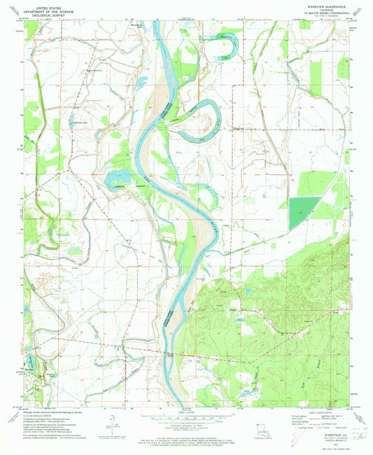 Classic USGS Wardview Louisiana 7.5'x7.5' Topo Map Image