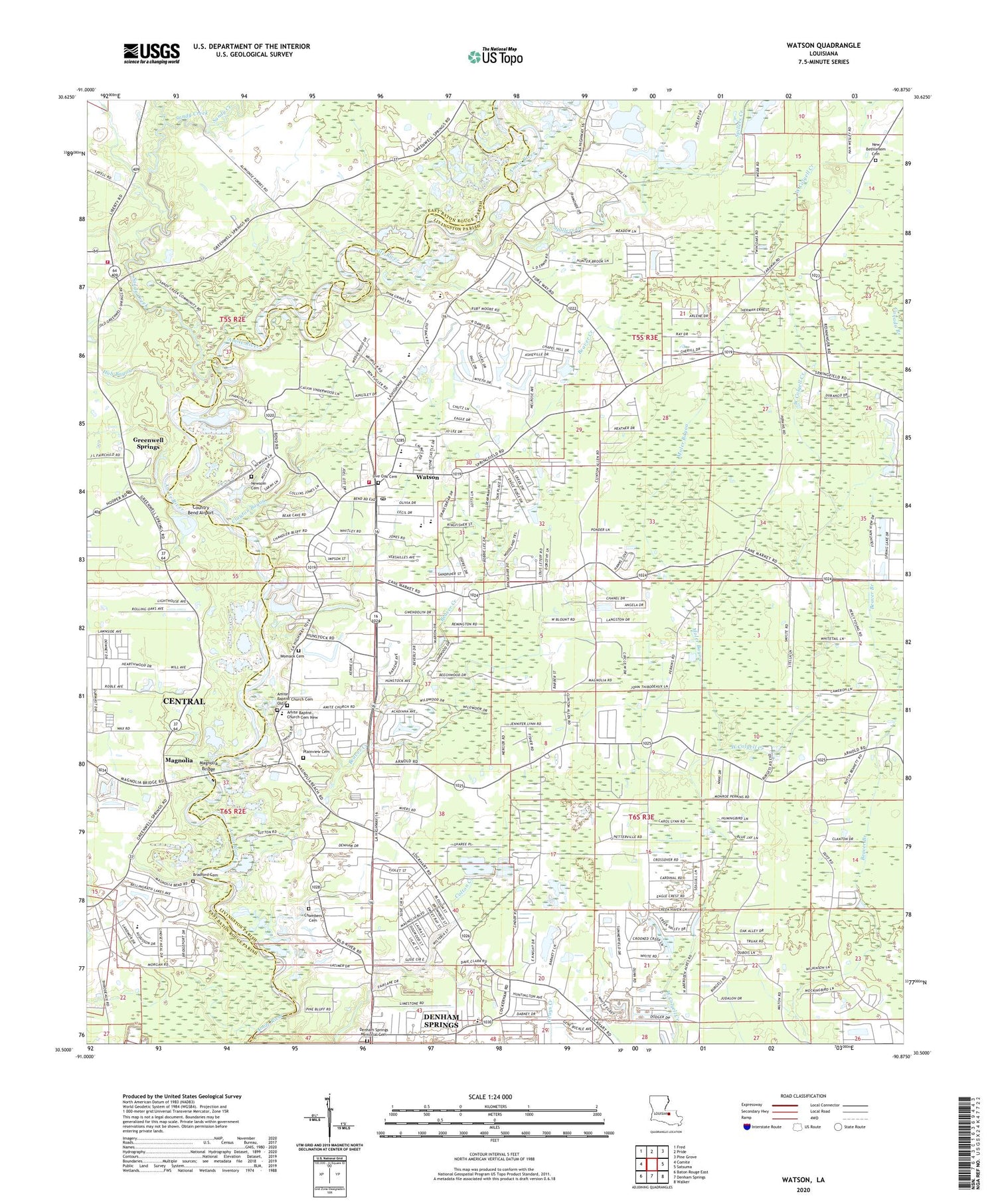 Watson Louisiana US Topo Map Image