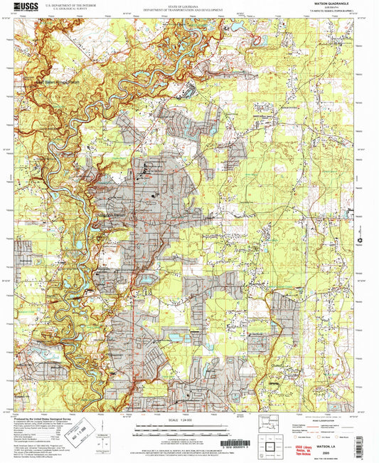 Classic USGS Watson Louisiana 7.5'x7.5' Topo Map Image