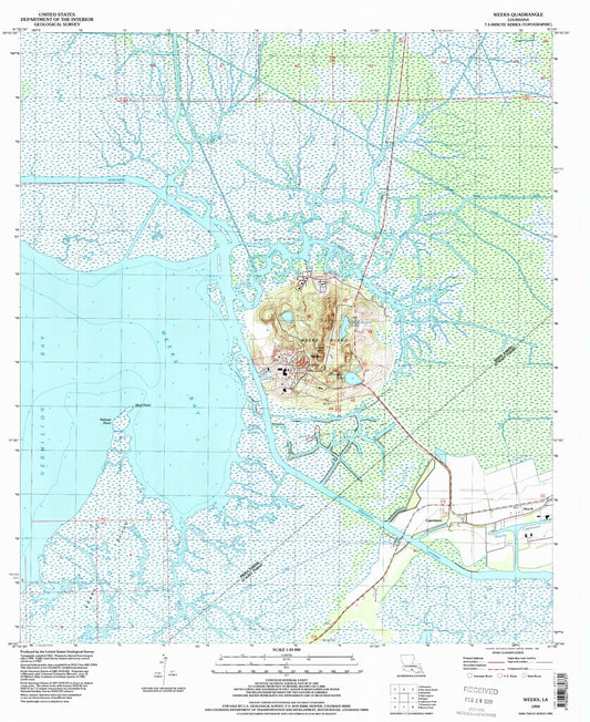 Classic USGS Weeks Louisiana 7.5'x7.5' Topo Map Image