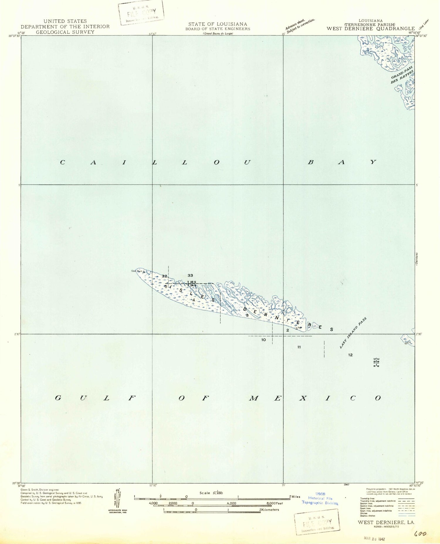 Classic USGS Western Isles Dernieres Louisiana 7.5'x7.5' Topo Map Image