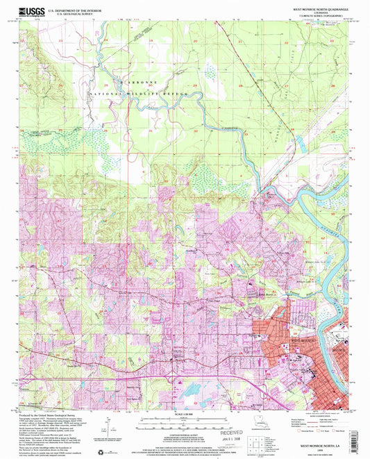 Classic USGS West Monroe North Louisiana 7.5'x7.5' Topo Map Image