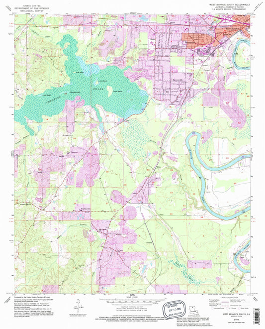 Classic USGS West Monroe South Louisiana 7.5'x7.5' Topo Map Image