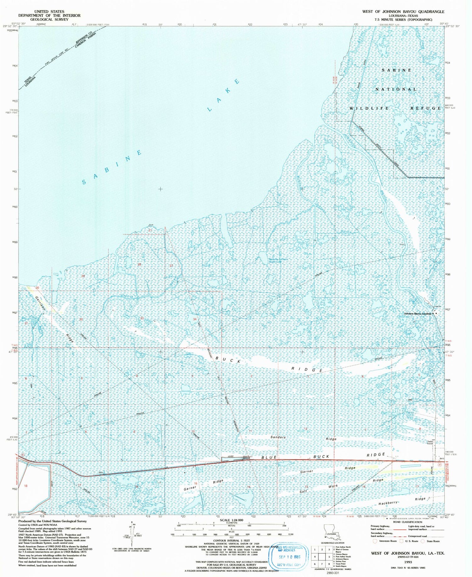 Classic USGS West of Johnson Bayou Louisiana 7.5'x7.5' Topo Map Image