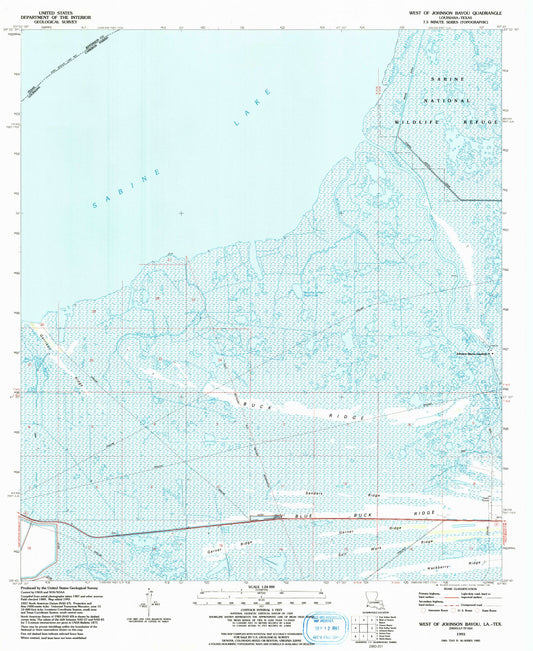 Classic USGS West of Johnson Bayou Louisiana 7.5'x7.5' Topo Map Image