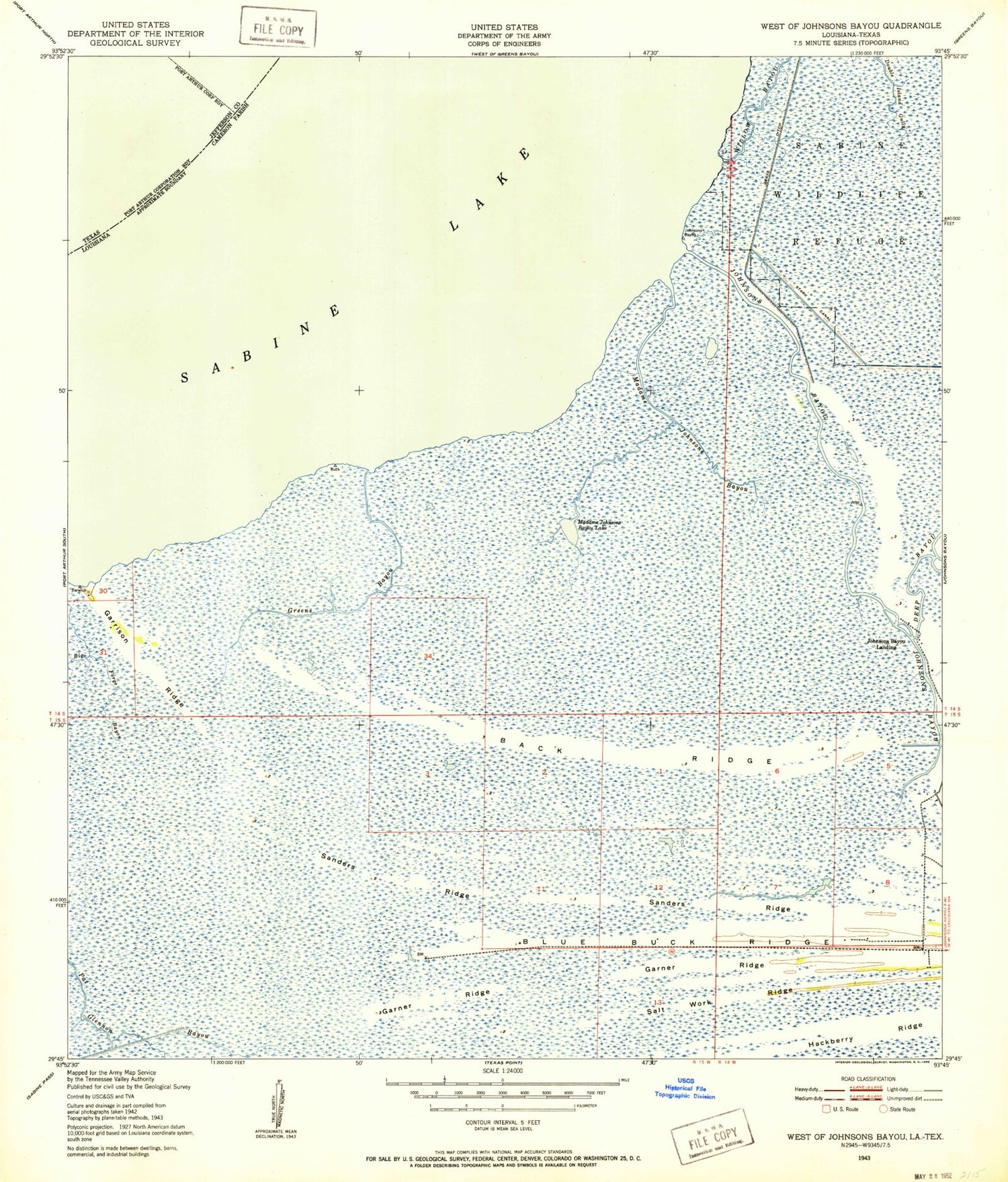 Classic USGS West of Johnson Bayou Louisiana 7.5'x7.5' Topo Map Image