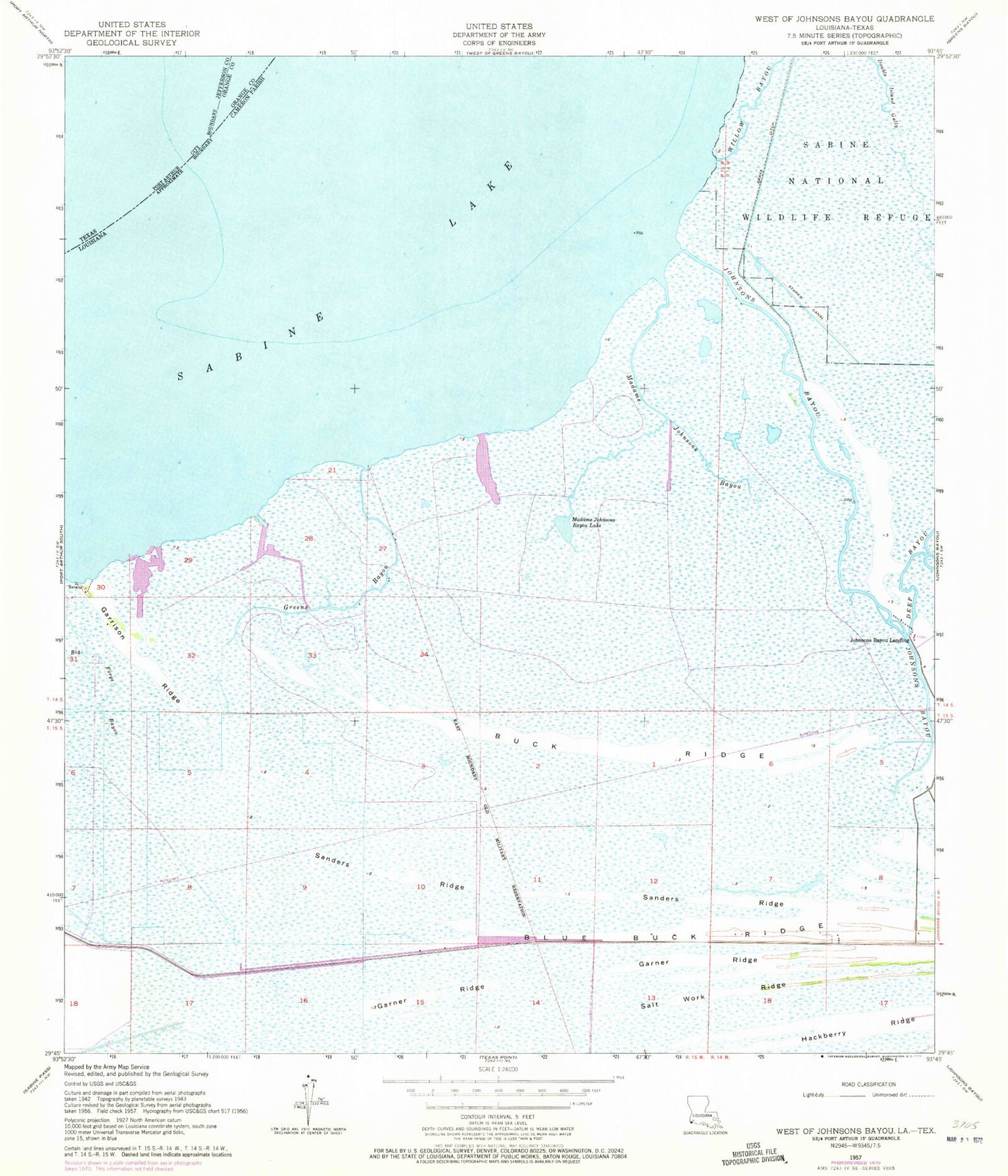 Classic USGS West of Johnson Bayou Louisiana 7.5'x7.5' Topo Map Image