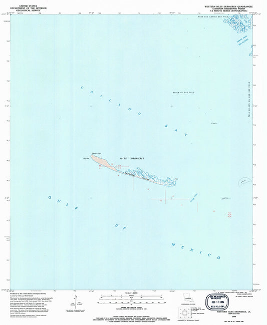 Classic USGS Western Isles Dernieres Louisiana 7.5'x7.5' Topo Map Image