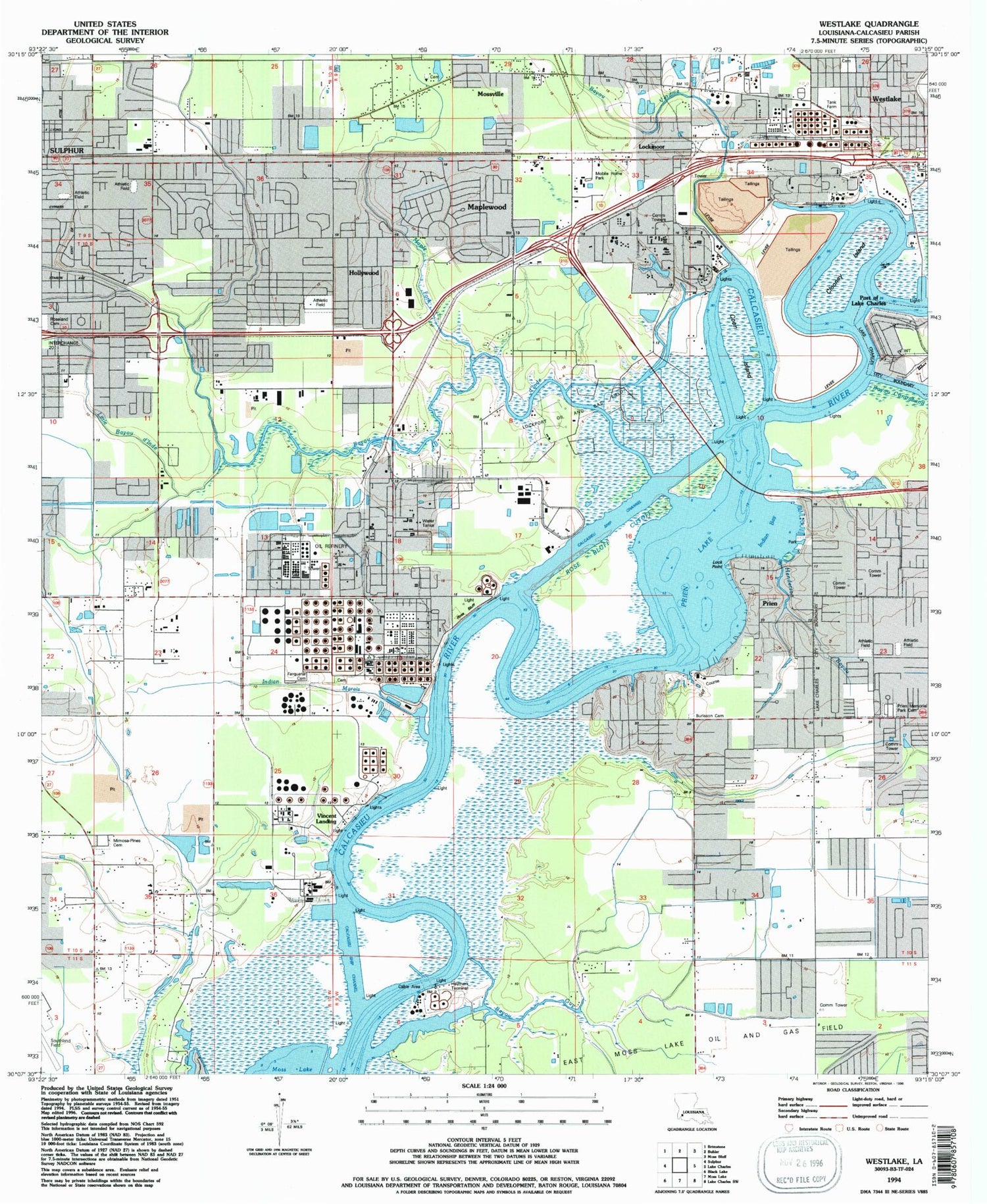 Classic USGS Westlake Louisiana 7.5'x7.5' Topo Map Image