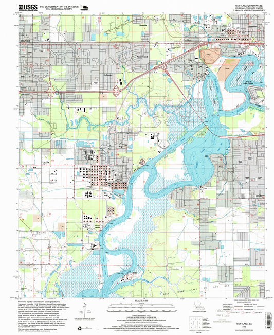 Classic USGS Westlake Louisiana 7.5'x7.5' Topo Map Image